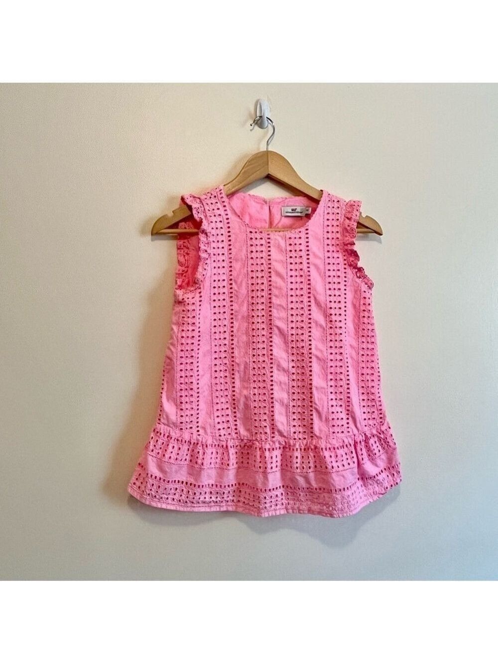 Vineyard Vines Sea Spray Eyelet Top XXS Tropical Pink 100% Cotton Peplum Ruffle